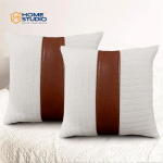 Cushion Cover with Faux Leather Stripe-Set of 2