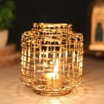 Basketweave Gold Tea Light Holder